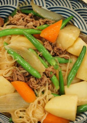 A picture of Japanese meat and potato stew or Nikujaga (肉じゃが).