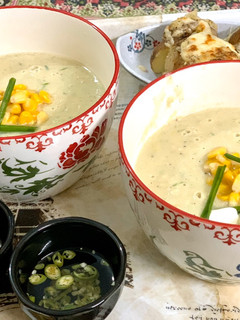 A picture of Cream of chicken and corn soup.