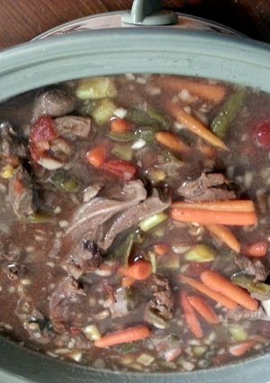 A picture of vegtable/beef soup.