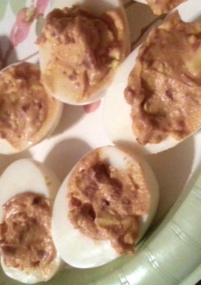 A picture of Deviled Eggs w/ Bacon.