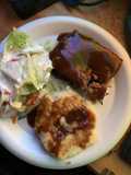 Sautéed Onion MeatLoaf With mashed potatoes and salad