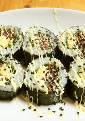 A picture of Beef Yakiniku (BBQ) Roll California Style.