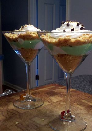 A picture of pistachio pudding martini.