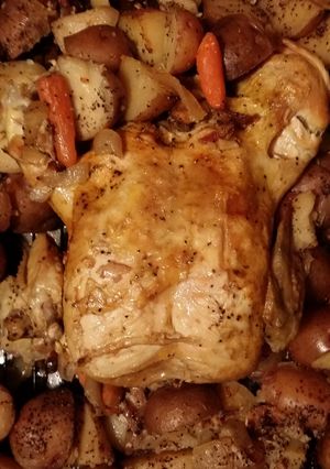 A picture of Fall off the bone Roasted chicken (slow cooker or oven roasted).