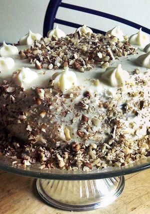 A picture of Delicious Carrot Cake with Cream Cheese Frosting!.