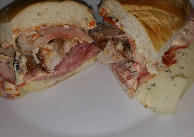 Grilled Pork Sandwich with Roasted Red Pepper Mayo "El Cumino"
