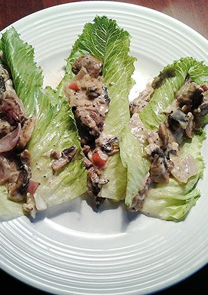 A picture of Cheese Steak Lettece Wraps.