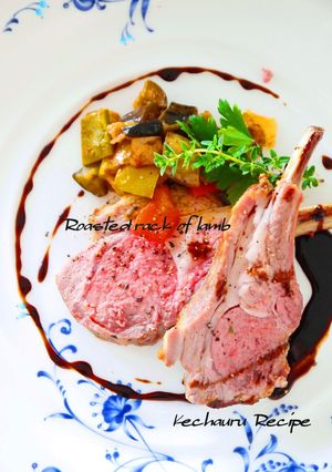 A picture of Roasted Rack of Lamb with Balsamic Sauce.