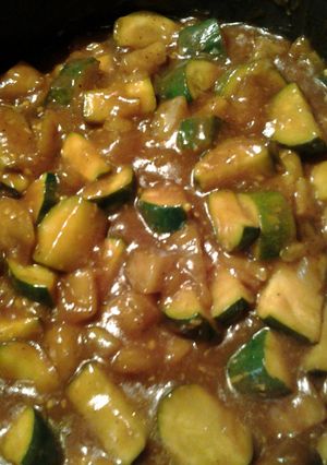 A picture of sweet and sour zucchini and eggplant.