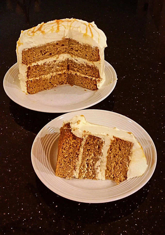 A picture of Salted Caramel Apple Layer Cake with Cinnamon Marscapone Cream Frosting.
