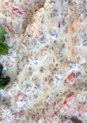 A picture of Superbowl Sausage dip.