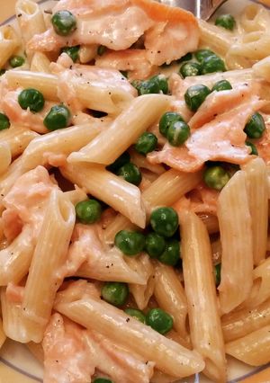 A picture of Smoked salmon penne pasta.