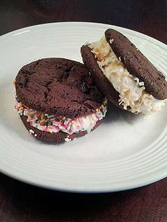 A picture of Brownie Cookie Ice Cream Sandwiches.