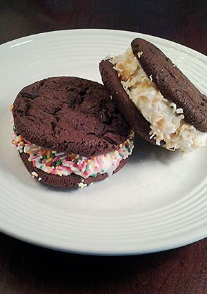 A picture of Brownie Cookie Ice Cream Sandwiches.