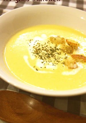 A picture of Corn Potage Soup Made With Fresh Corn.