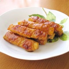 A picture of Nagaimo Yam Filled Sweet and Salty Teriyaki Pork Rolls.