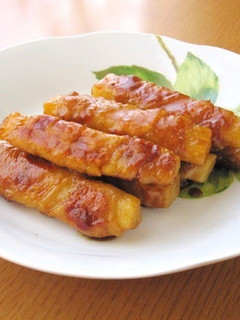 A picture of Nagaimo Yam Filled Sweet and Salty Teriyaki Pork Rolls.