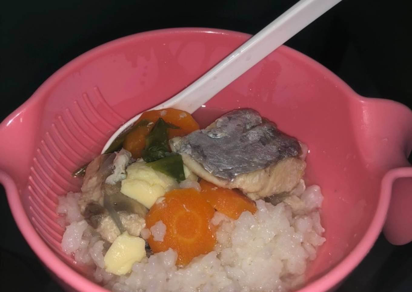 Nasi tim ikan tenggiri tofu wortel MPASI 10+