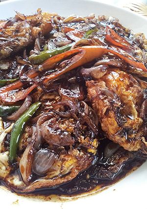 A picture of Sweet sour soy sauce egg (telur masak kicap).