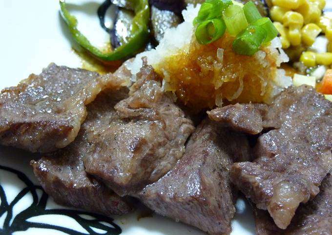 Grated Garlic and Soy Sauce over Beef Steak