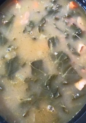 A picture of Black-Eye Pea and Collard Greens Soup.