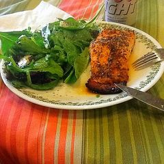A picture of Baked Salmon With Spinach Salad.