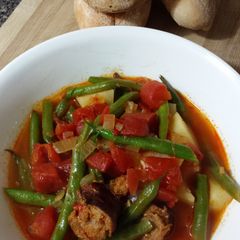 Portuguese Linguica and Green Beans A picture of Portuguese Linguica and Green Beans.