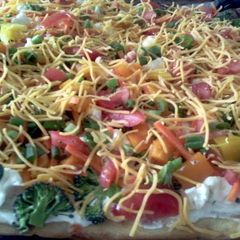 A picture of vegetable veggie pizza.