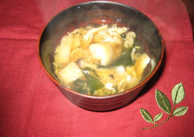 A filling Miso Soup with Cabbage, Shimeji, and Eggs