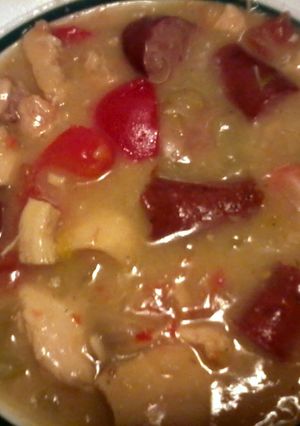 A picture of Chicken and Turkey Sausage Gumbo.