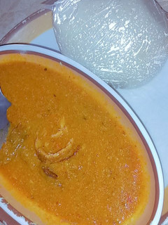 A picture of Bankuuu and dry okro soup.
