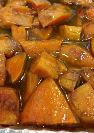 A picture of Southern baked candied yams.