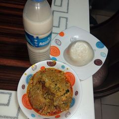 A picture of Pounded yam and egusi soup.
