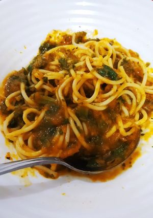 Foto resep Spaghetti saus labu & kale (pumpkin & kale sauce)