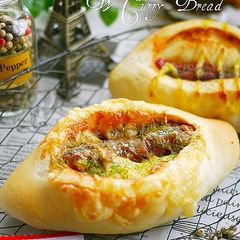 A picture of Double Curry Wiener Sausage Bread with French Bread Dough.