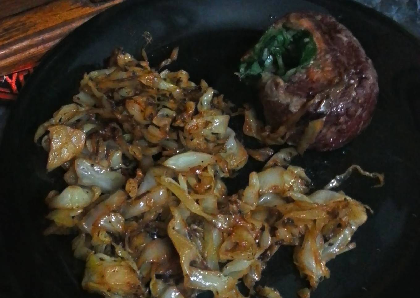 Stuffed Pinwheel and fried cabbage