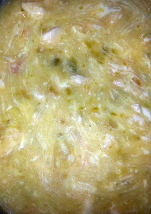 A picture of green chile chicken soup.
