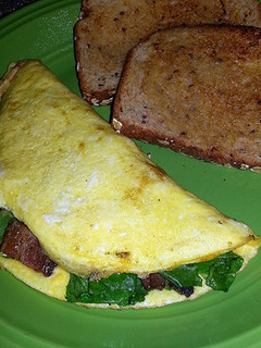 A picture of breakfast BLT omlete.