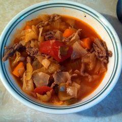 Low fat-low calorie cabbage soup A picture of Low fat-low calorie cabbage soup.