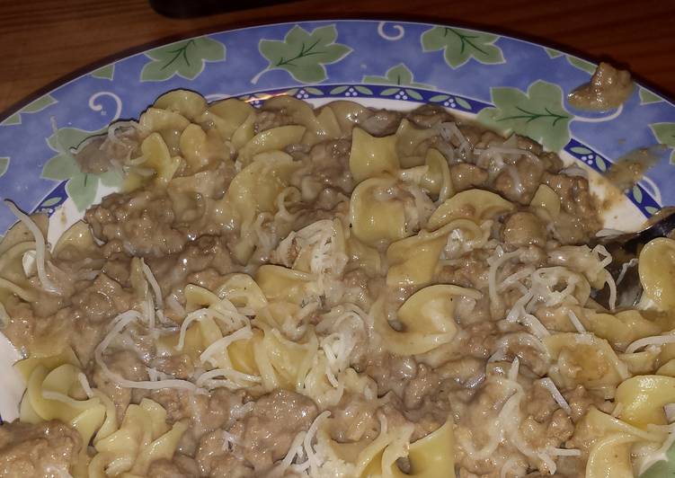 Wednesday Fresh Hamburger gravy over egg noodles