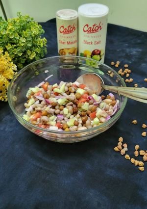 A picture of Lobia & black chana protein salad.