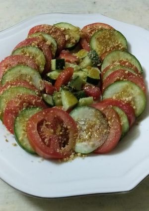 A picture of Cucumber and tomato salad.
