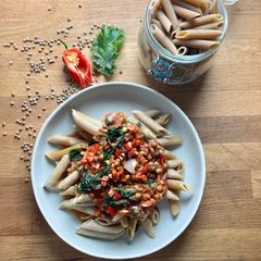 A picture of Greens and Lentils Pasta 🌱.