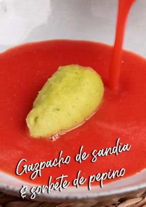 Una foto de 🍉🥒Gazpacho de sandía y sorbete de pepino🥒🍉