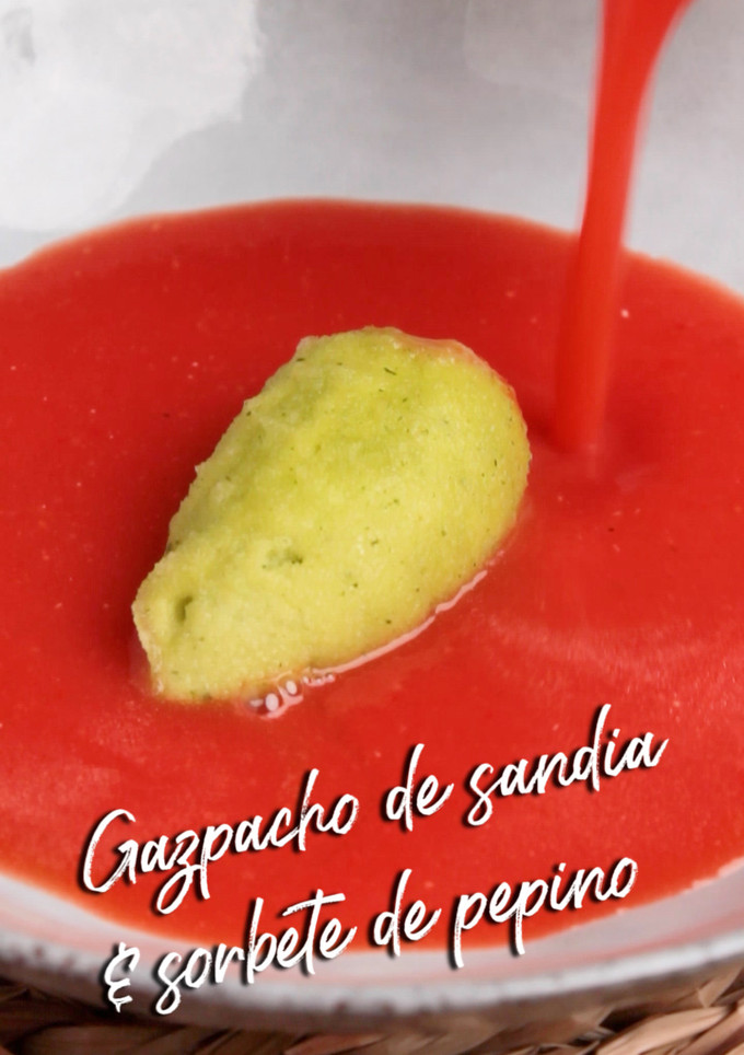 Una foto de 🍉🥒Gazpacho de sandía y sorbete de pepino🥒🍉