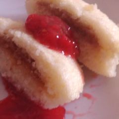 A picture of Chokolava idli with strawberry crush.