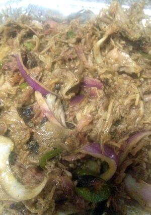 A picture of low and slow smoked pulled pork.