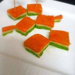 Tri colour burfi Milk powder and coconut burfi A picture of Tri colour burfi Milk powder and coconut burfi.