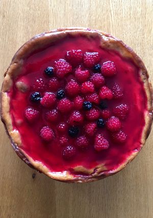 Una foto de Cheesecake de frambuesas (con horno)