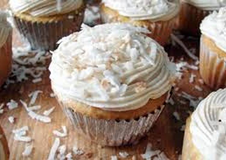 Simple Way to Make Super Quick Homemade COCONUT CUPCAKES WITH WHITE CHOCOLATE BUTTERCREAM